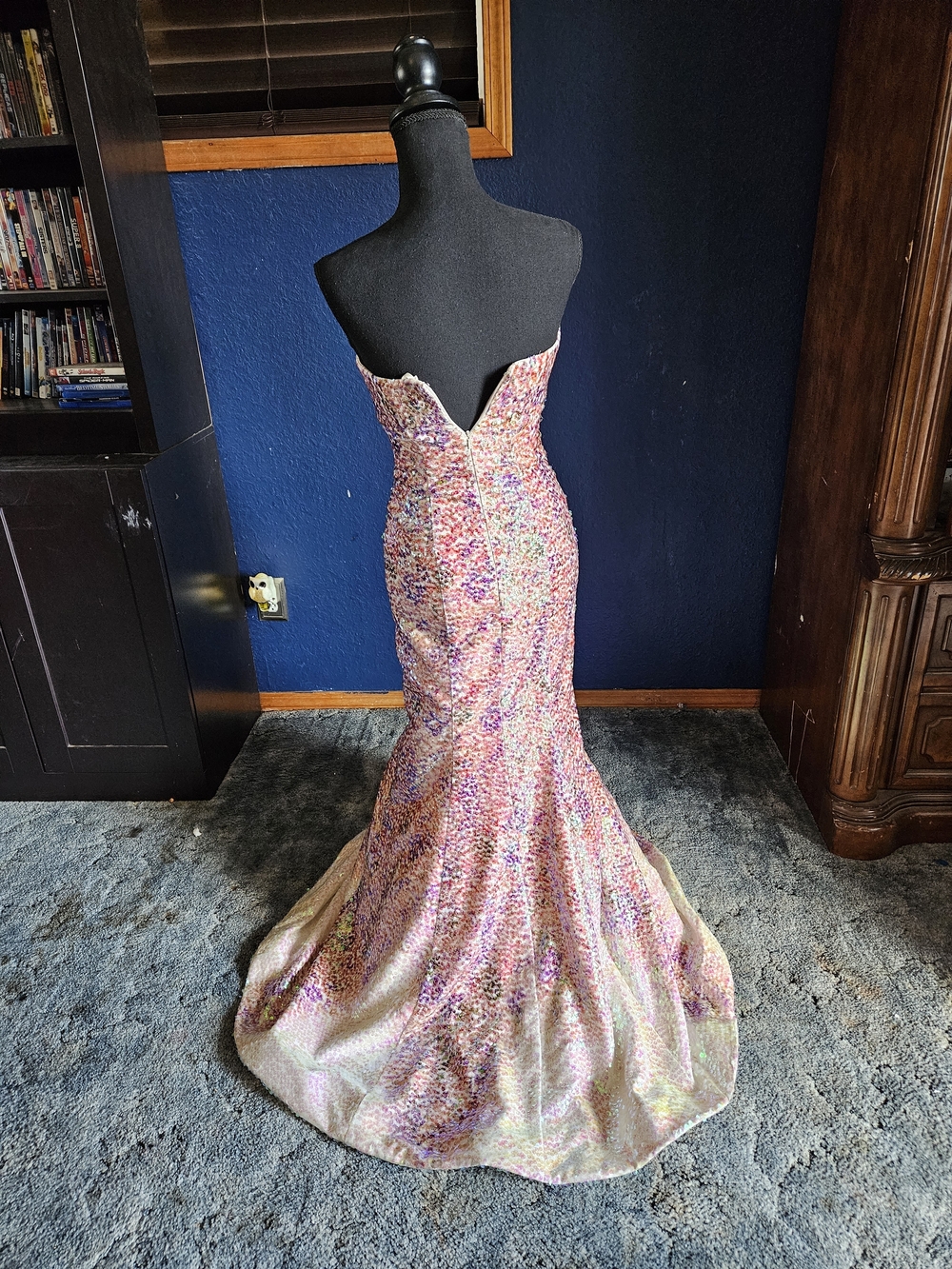 Jovani Strapless Sequin Mermaid Gown in Multicolor Pastels size 0 - Picture 6 of 14
